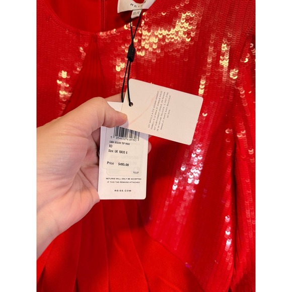 REISS • NWT Cara Mini Red Sequin Cocktail Party Dress Sz US 6 Boat Neck $495 - Picture 5 of 15